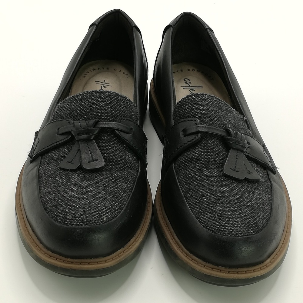 Clarks Shoes Womens Loafer Black Leather Tweed Raisie Foster Casual Comfort 6 - Picture 8 of 10